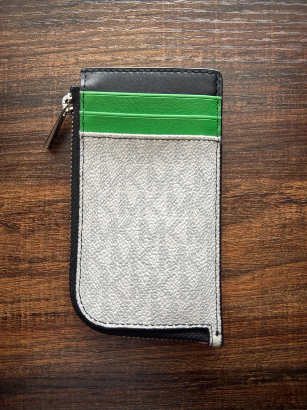 Michael Kors Green & Gray Zip Card Holder Wallet Coin Purse